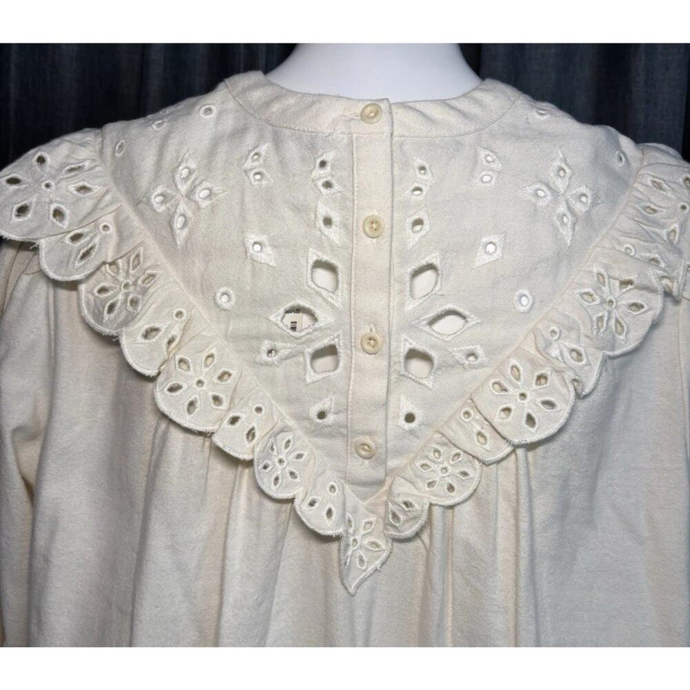 Madewell Embroidered Eyelet Ruffle Flannel Back Button Prairie Top Tunic X-LARGE - Picture 5 of 16